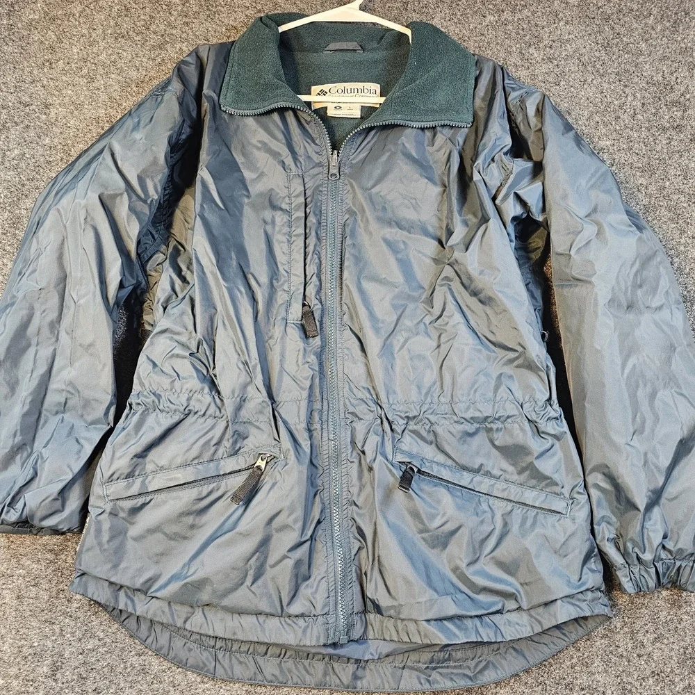 Columbia Sportswear Y2K Womens‎ M Fleece Lined Windbreaker Jacket Green Cinch